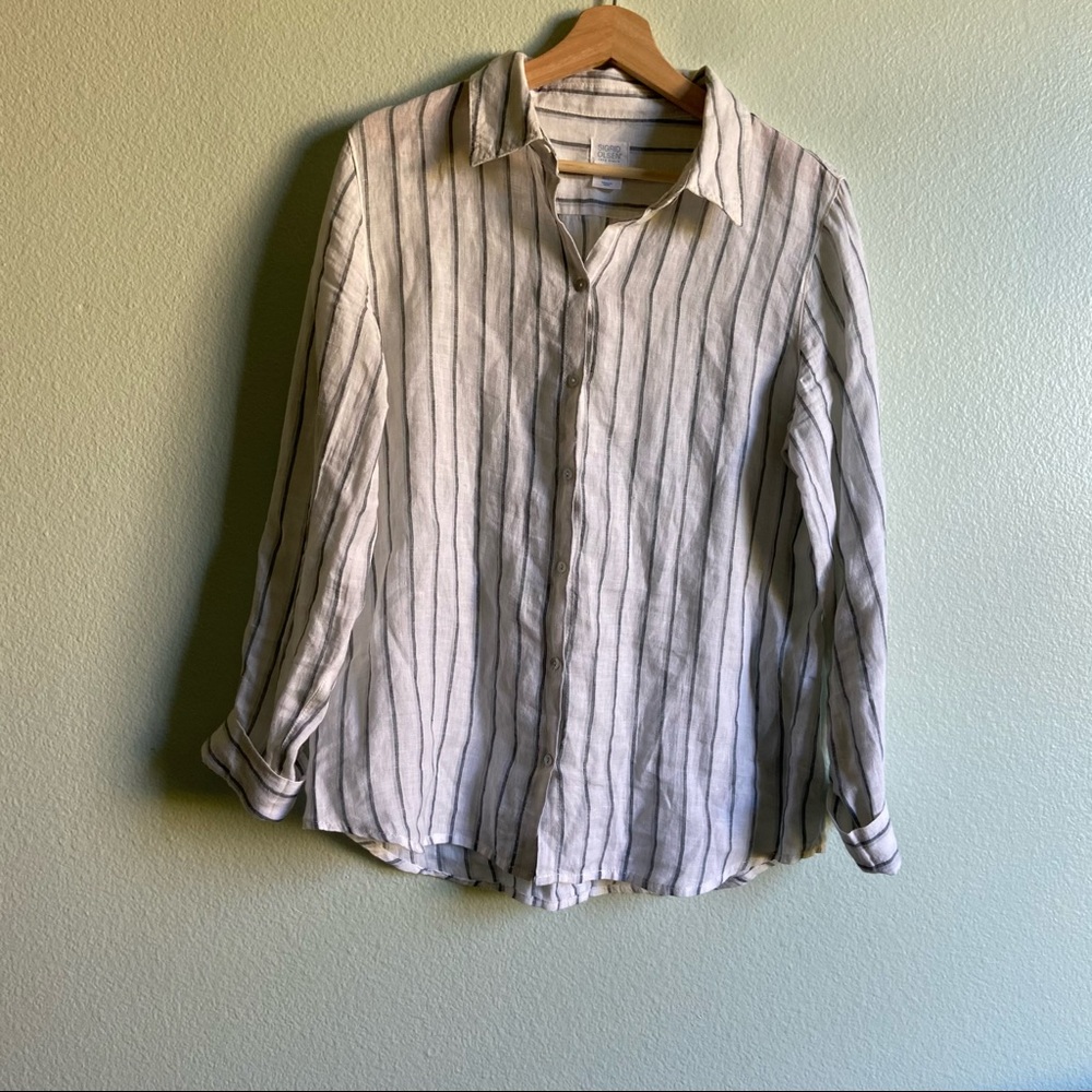 Sigrid Olsen 100% Linen Striped Button Down
